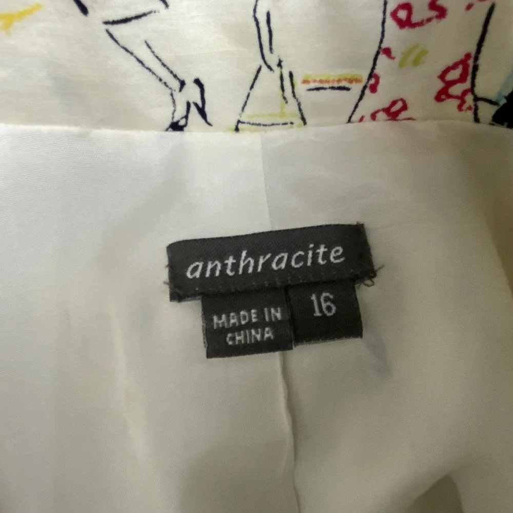 Anthracite Women White City Sketch Print Sequin Zip Up Jacket Blazer Size 16